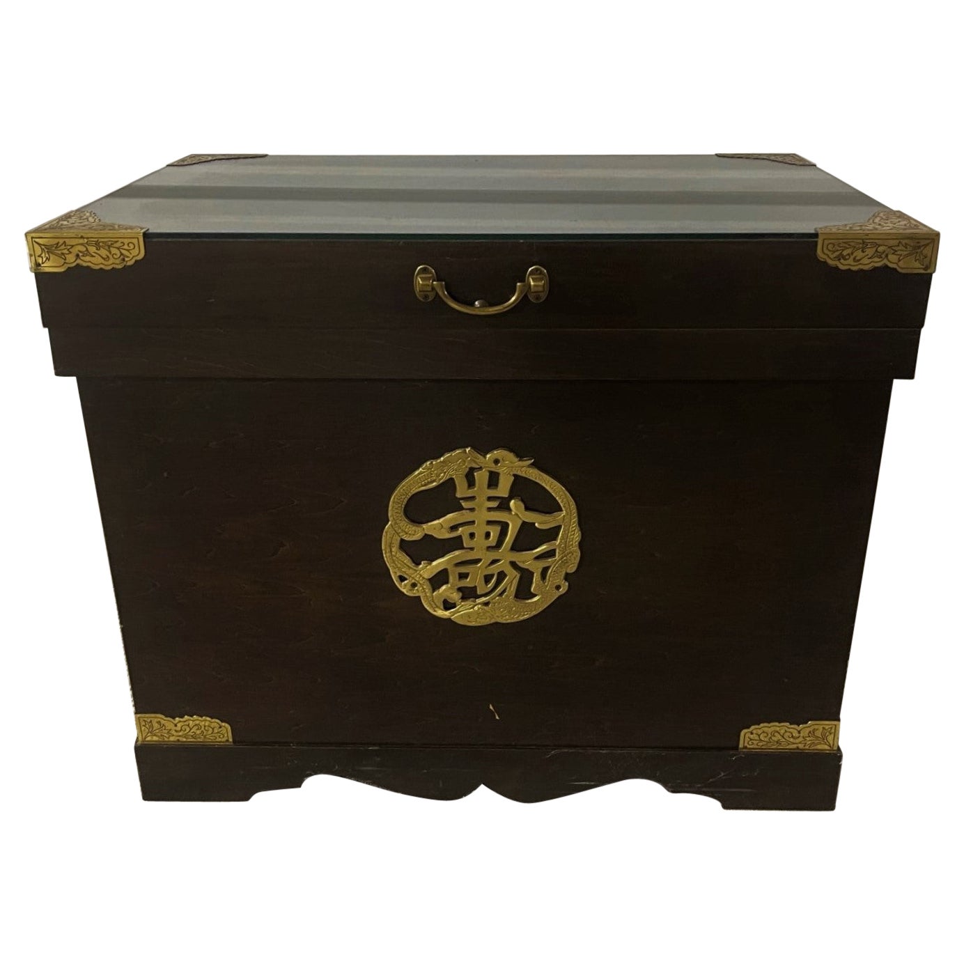 Black Asian Trunk with Brass Fittings, Early 20th Century
