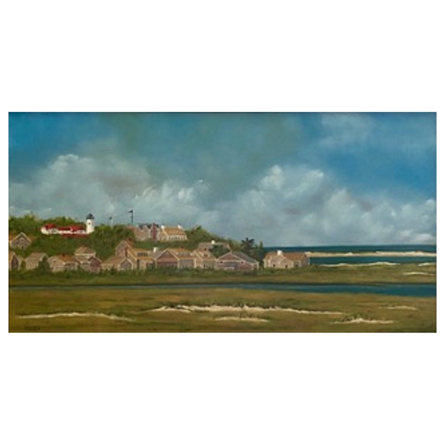 Framed Oil on Linen "Beacon" Shorescape Scene by Mark Sylva