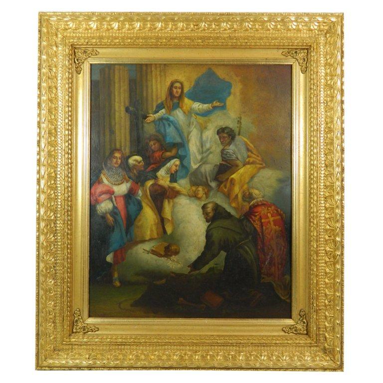 Framed Oil on Copper Religious Painting "The Ascension of Mary", 19th Century