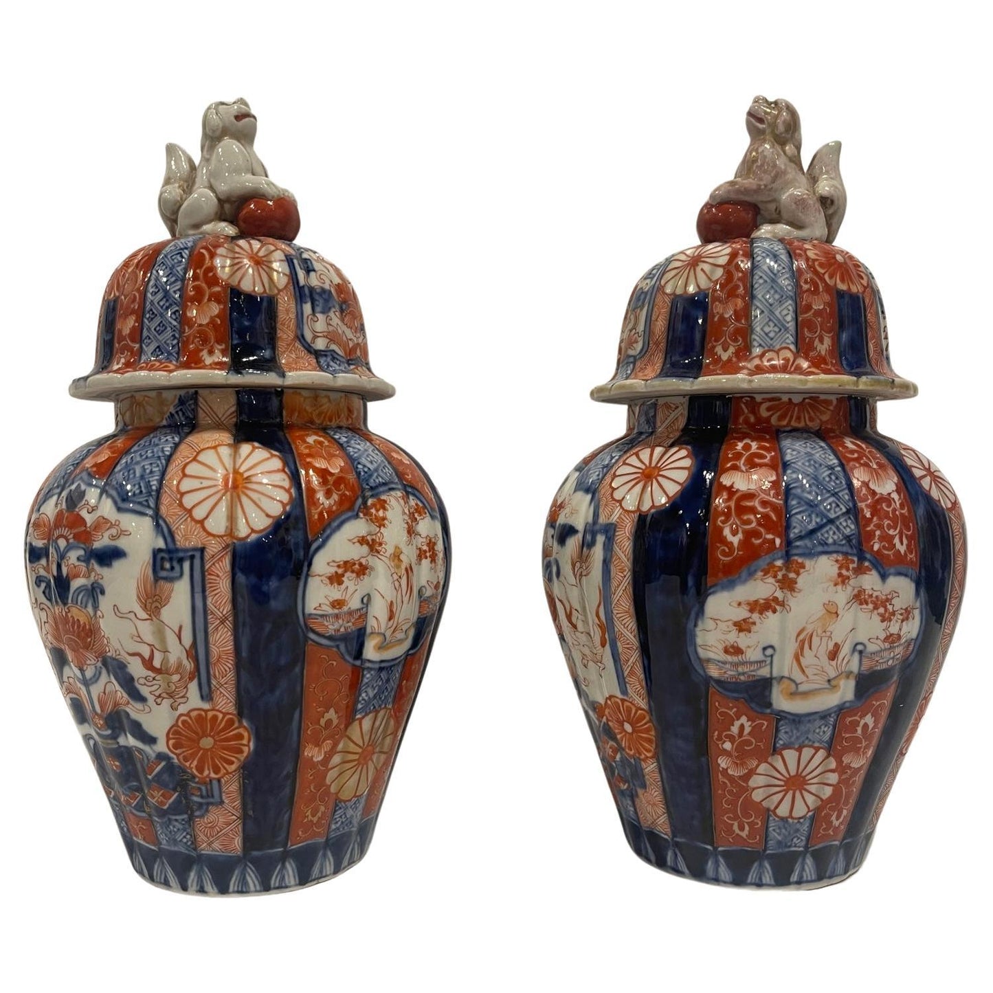 Pair of Japanese Meiji Period Porcelain Lidded Jars, 19th Century