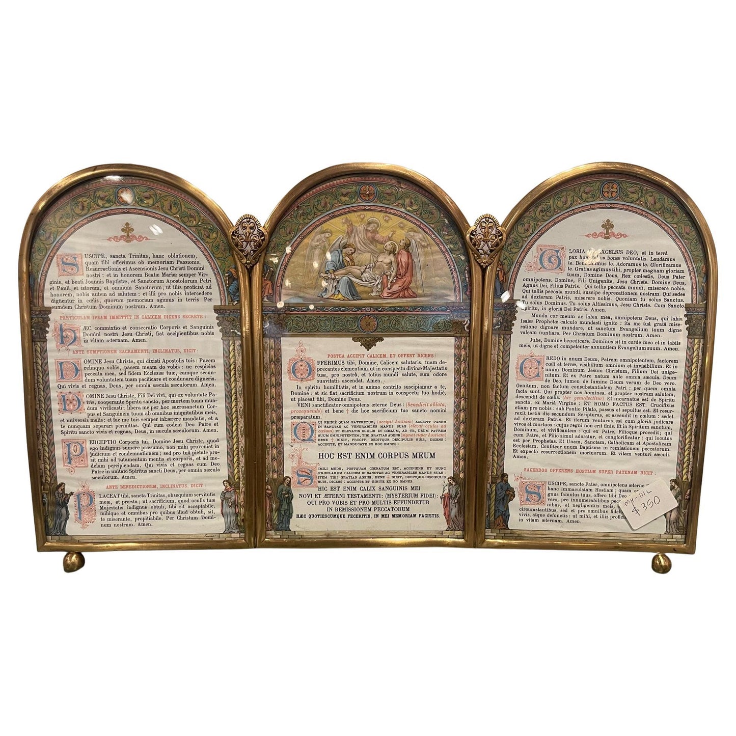 Polished Brass Picture Frame with Decorative Trim, 19th Century