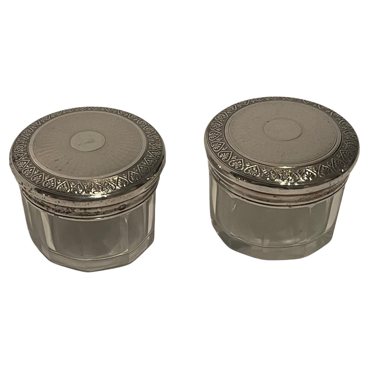 Pair of Glass Bottles with Sterling Silver Tops, Late 19th Century