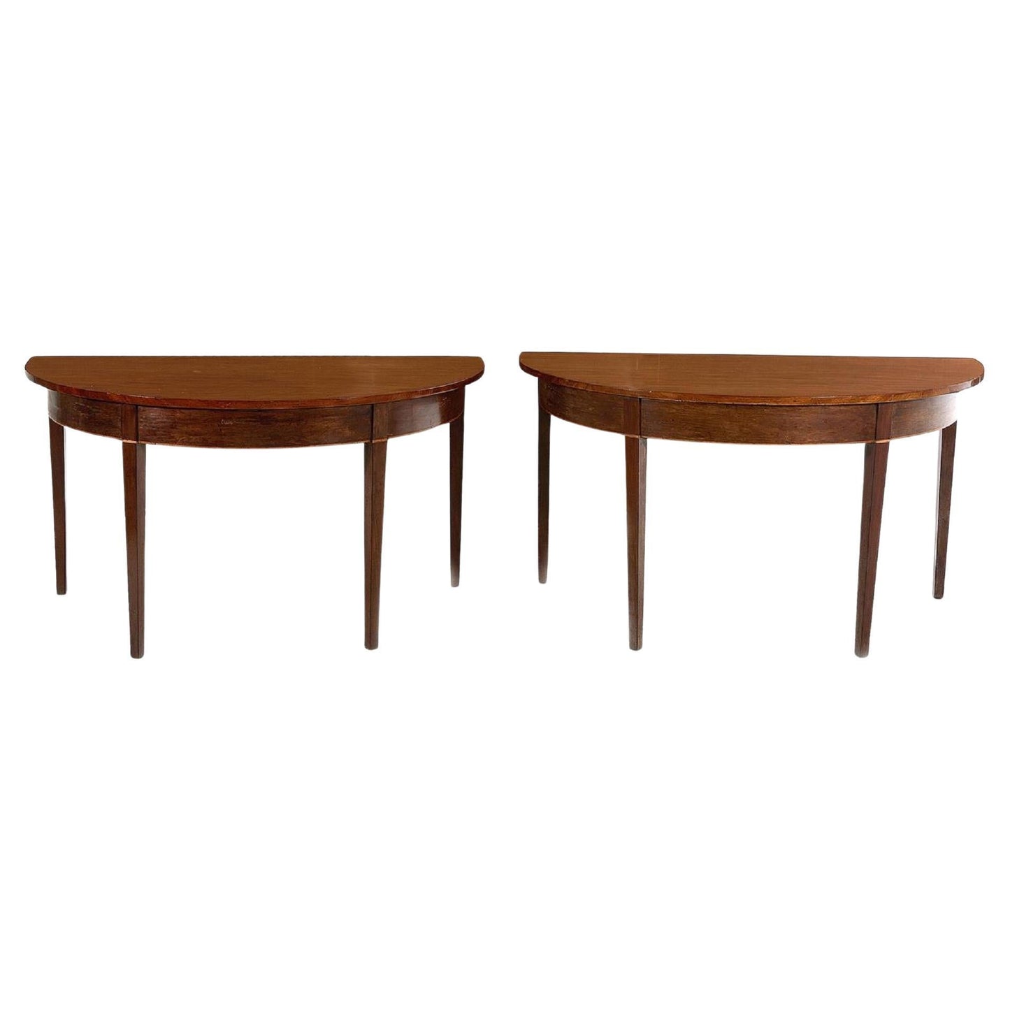 Pair George III Mahogany Demi Lune Tables, D-Shaped Top, Circa 1790