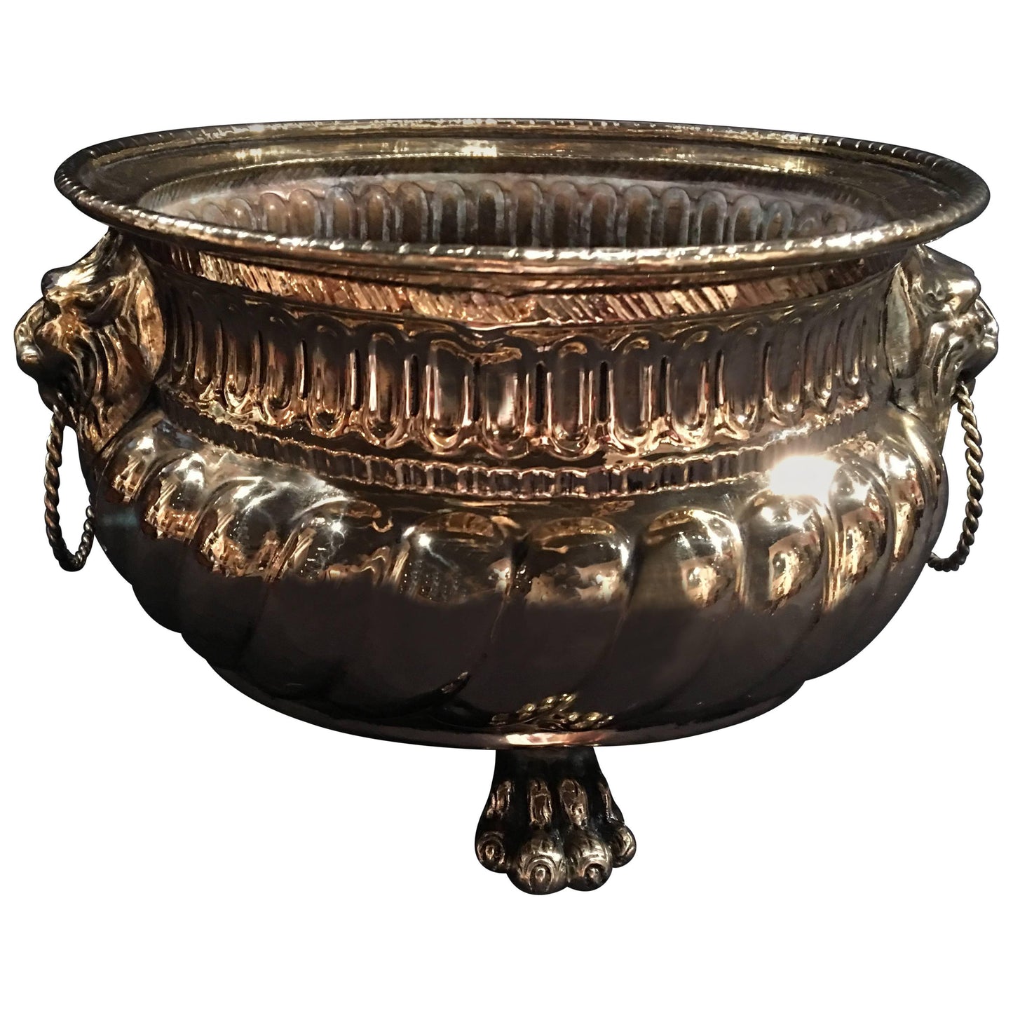 French Polished Brass Jardini�re or Container with Lion Handles, 19th Century