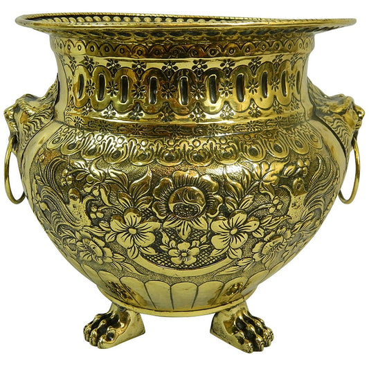 19th Century Polished Brass Large Jardiniere or Planter with Original Liner