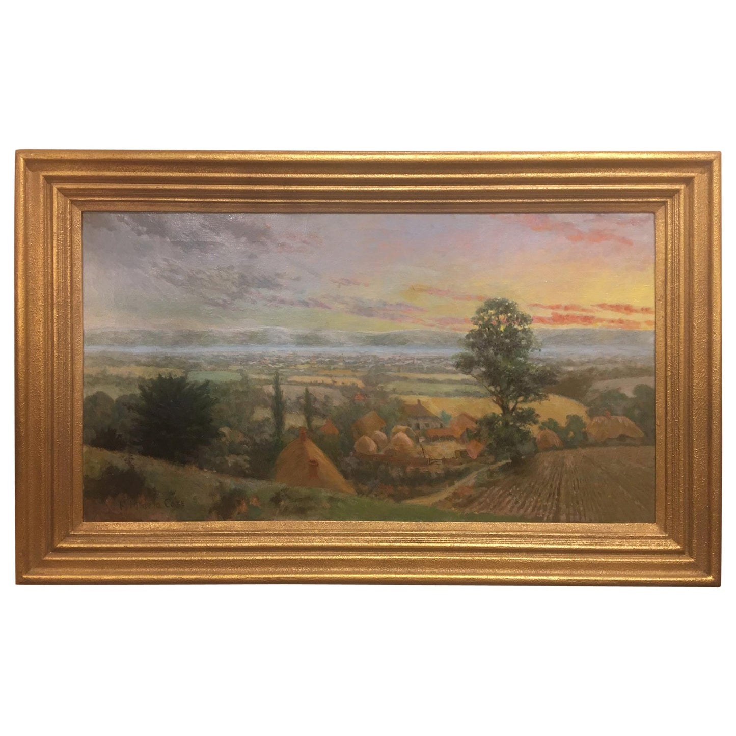 British Oil on Canvas "Valley of the Rothe" by F. M. de la Coze, 20th Century