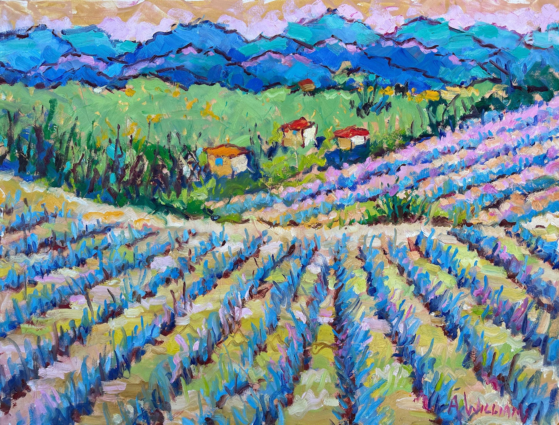 Framed Oil on Canvas "Lavender Field near Bonnieux" by Alice Williams