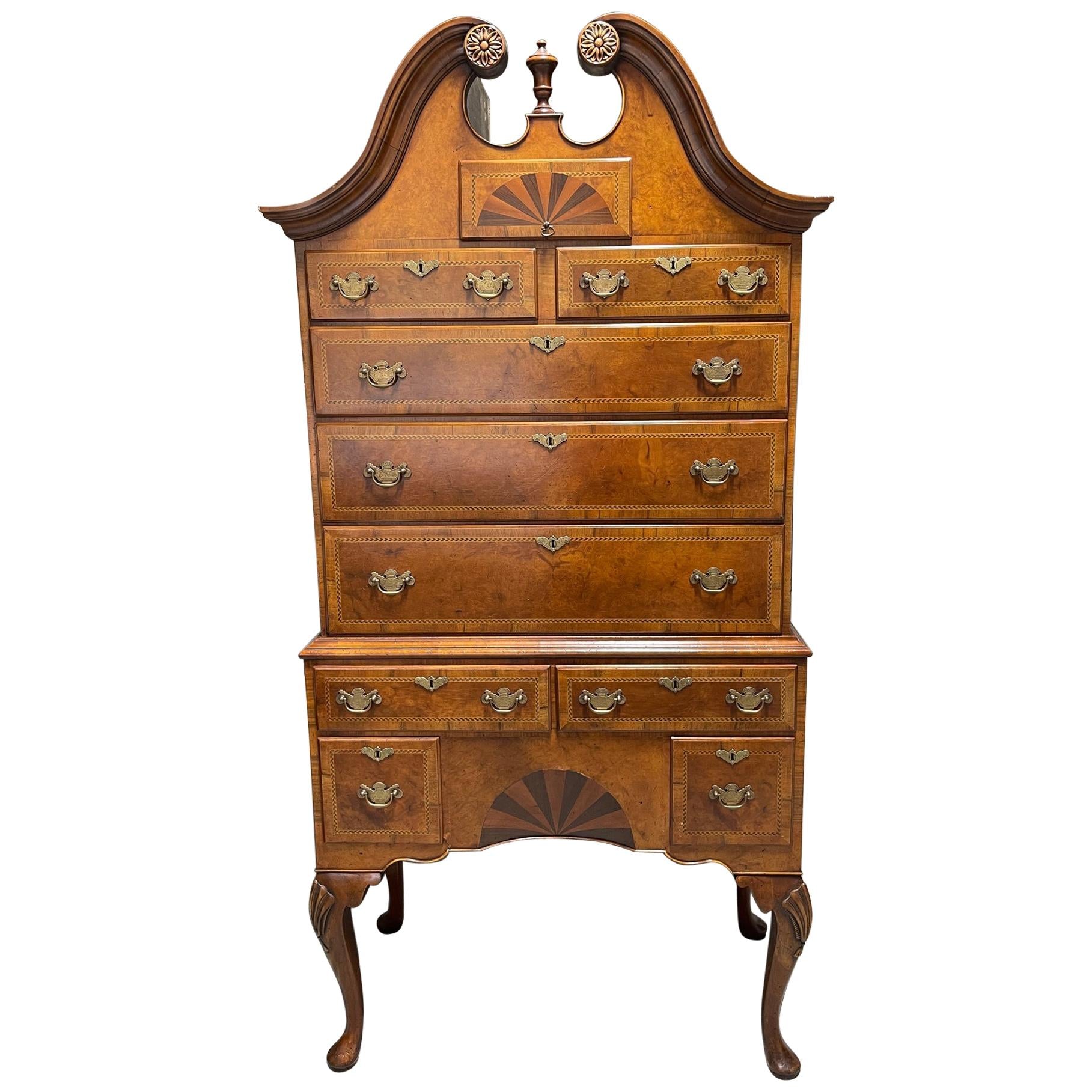 Queen Anne American Cherry Bonnet Top Highboy, 18th Century