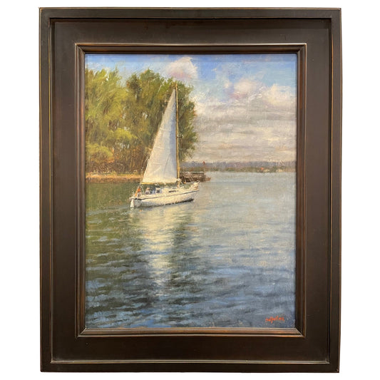 Oil on Canvas "Summer Sailing" Sailing Boat Scene by Sue Foell