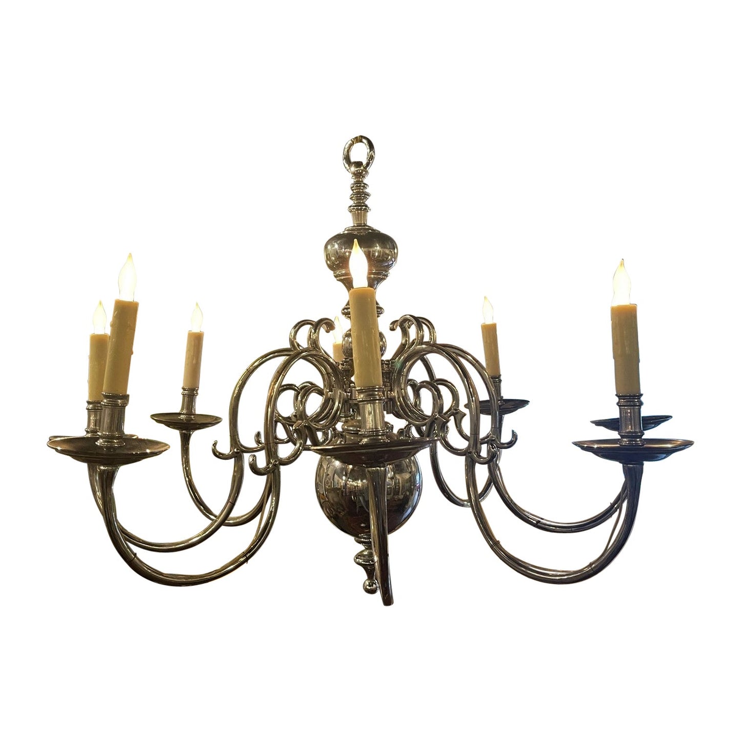 English Silver Plate Eight-Light Chandelier, Early 20th Century