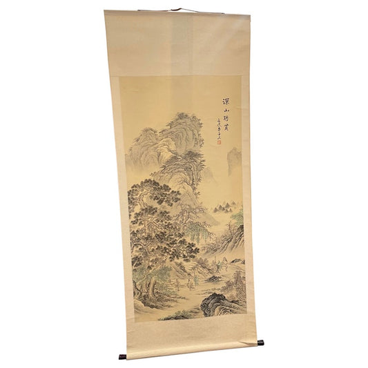 Japanese Scroll Hand Painting in Black Ink of a Landscape, Early 20th Century