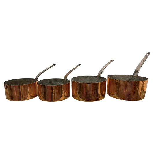 Set of French Four Copper Pots in Different Sizes, 19th Century