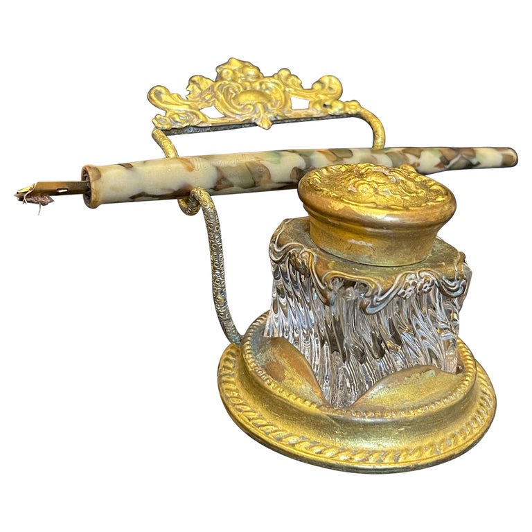 French Gilded Bronze In kwell, Pen Rest, 19th Century