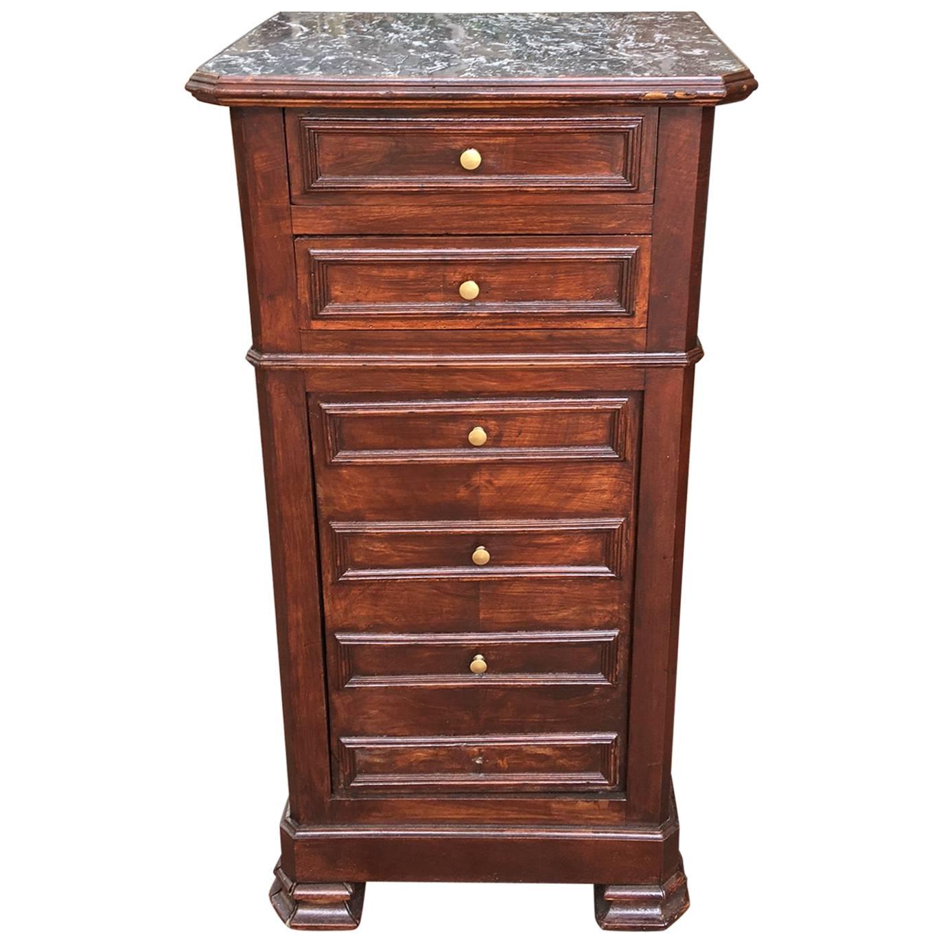 French Two-Drawer over a False Four-Drawer Door Nightstand, 19th Century