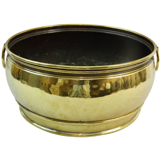 French Brass Round Planter with Handles, 19th Century