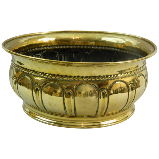 French Brass Round Planter with Design all Around, 19th Century