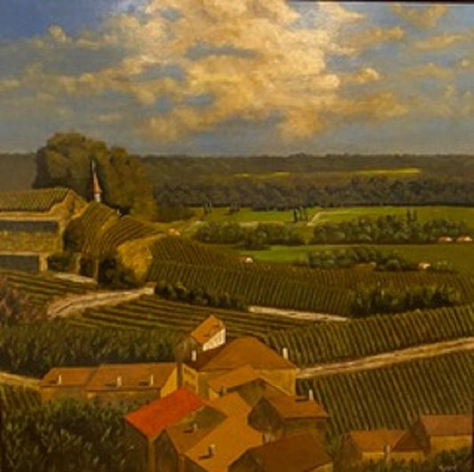 Framed Oil on Linen "Red Tile Roof, St. Emilion, Bordeaux" by Mark Sylva