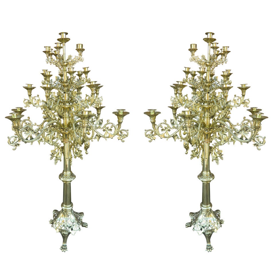 Circa 1860 Pair of Tall Floor Standing Twenty Five Candle Candelabras