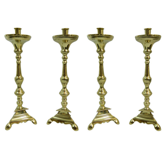 Set of Four French Polished Brass Candlesticks, 19th Century