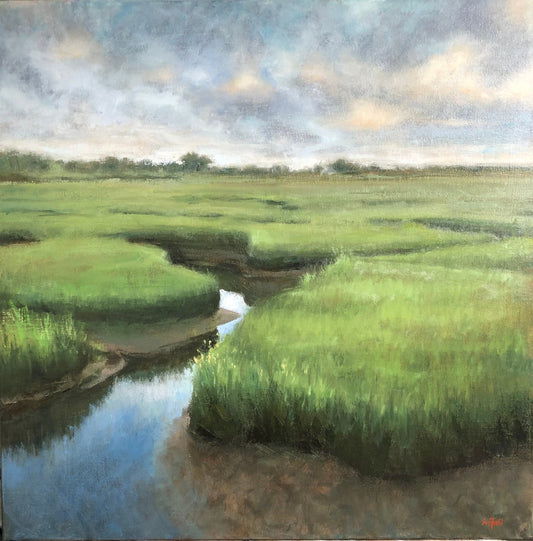 Framed Oil on Canvas Panel "Soft Surroundings" Marsh Scene by Sue Foell