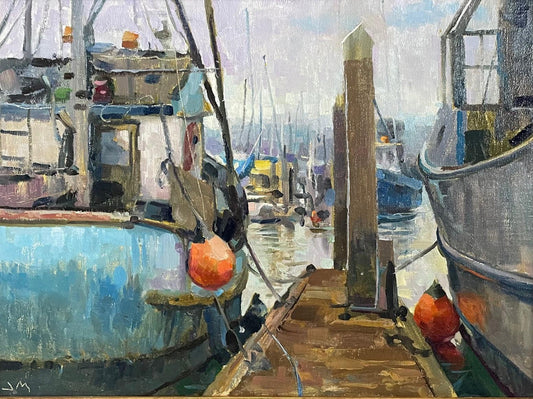 Framed Oil on Canvas "The Space Between" Boat Scene by Jeff Markowsky