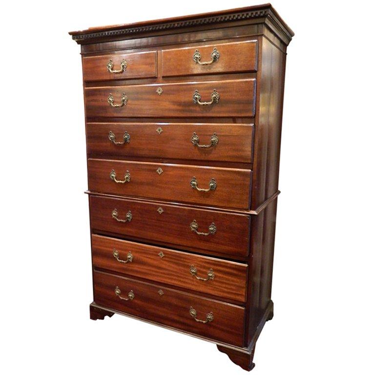 English Mahogany Tall Chest of Drawers, 18th Century