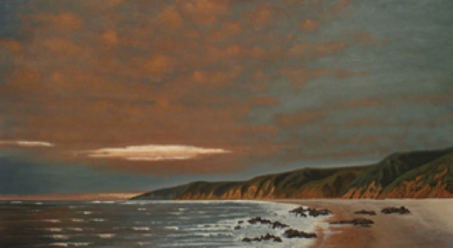 Framed Oil on Linen "Red Central Sunset, California" by Mark Sylva