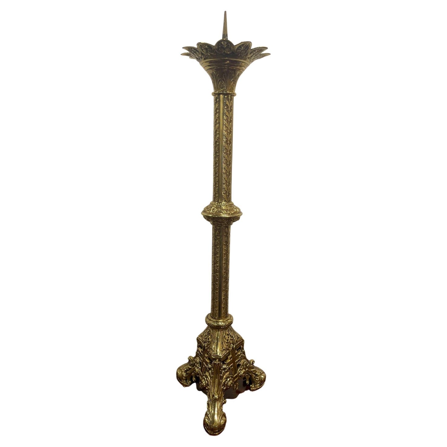 French Polished Brass Decorative Pricket or Candlestick, 19th Century