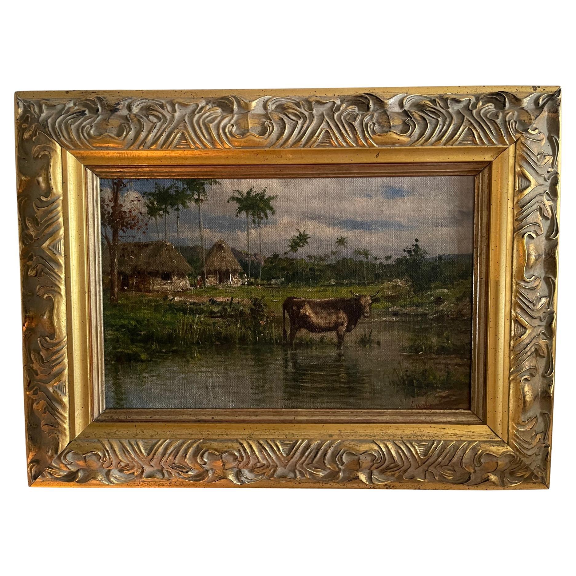 Dutch School Landscape Oil on Board by Escobar K, 19th Century