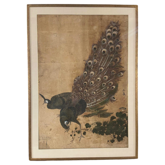 Japanese Painting depicting a Peacock - Ink & Color on Paper, 19th Century