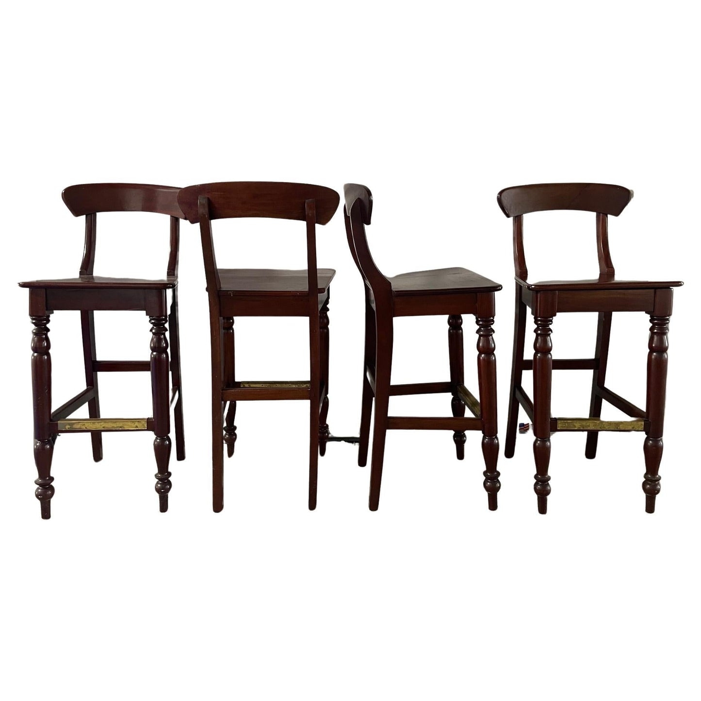 Set of Four Mahogany Bar Stools with Decorative Turned Legs, Late 20th Century