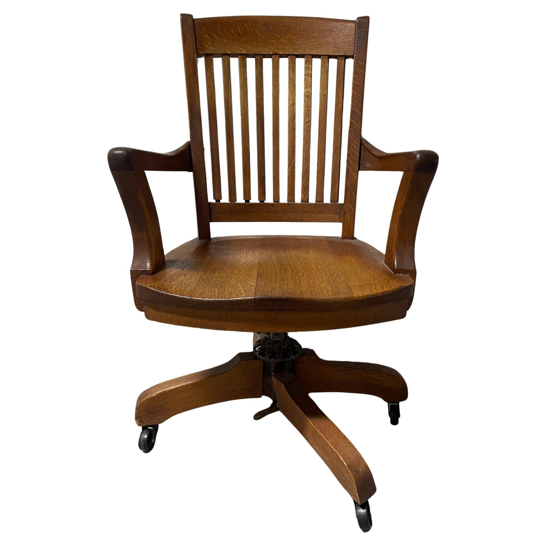 English Industrial Oak "Captain Chair" or Swivel Chair, Circa 1900's