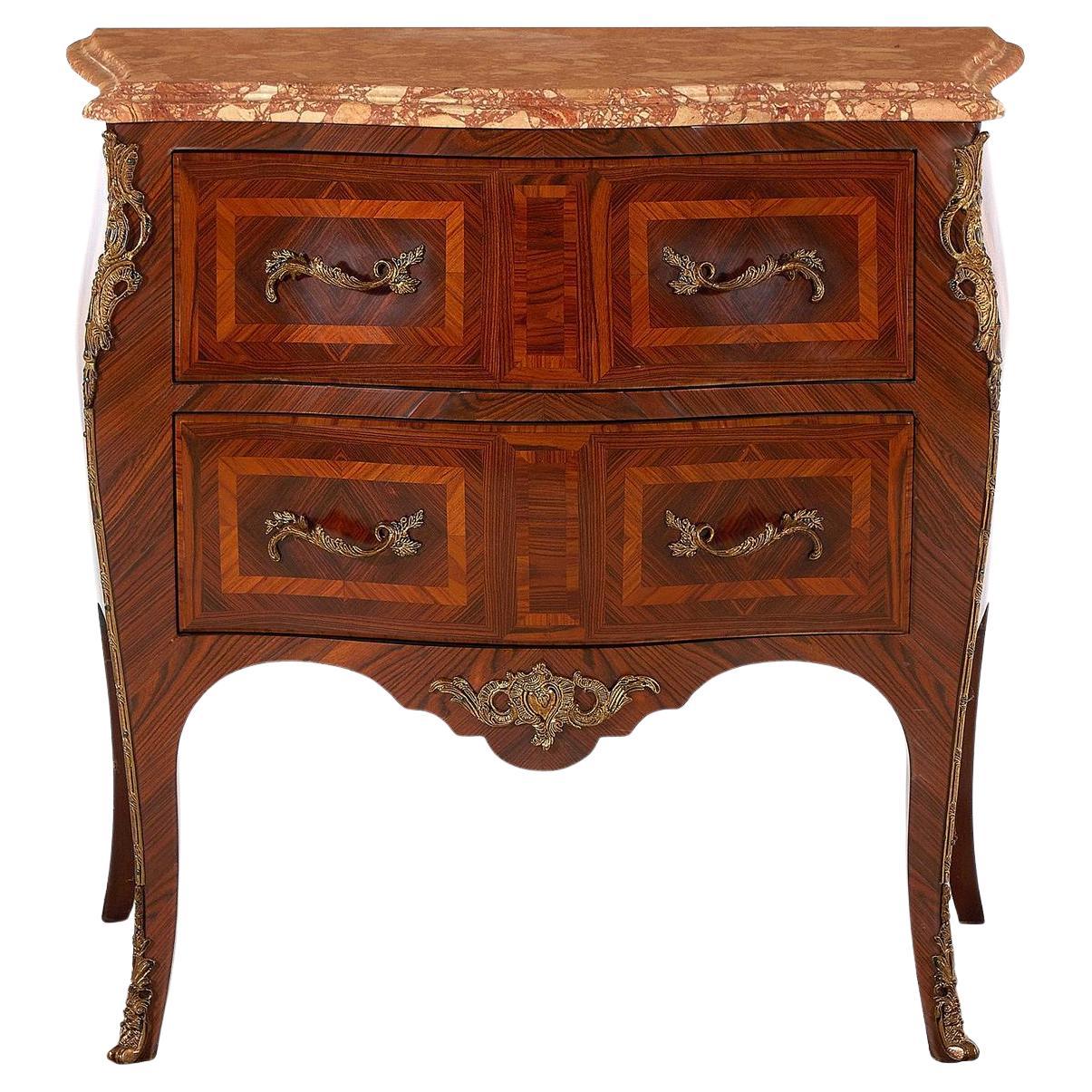 Louis XV Style Bronze-Mounted, Kingwood and Marble Top Commode, 19th Century