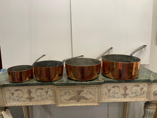 Set of French Four Copper Pots in Different Sizes, 19th Century